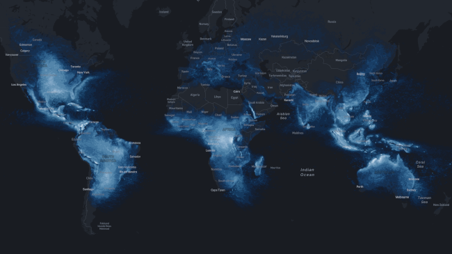 Map showing global lightning density data from Vaisala Xweather