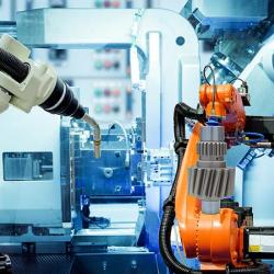 Industrial welding robot on smart factory Industrial welding robot on smart factory